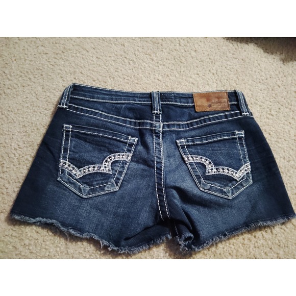 Y2K Big Star Casey J Jean Shorts Low Rise Women's 28 Dark Wash Fringe bottom - Picture 2 of 6